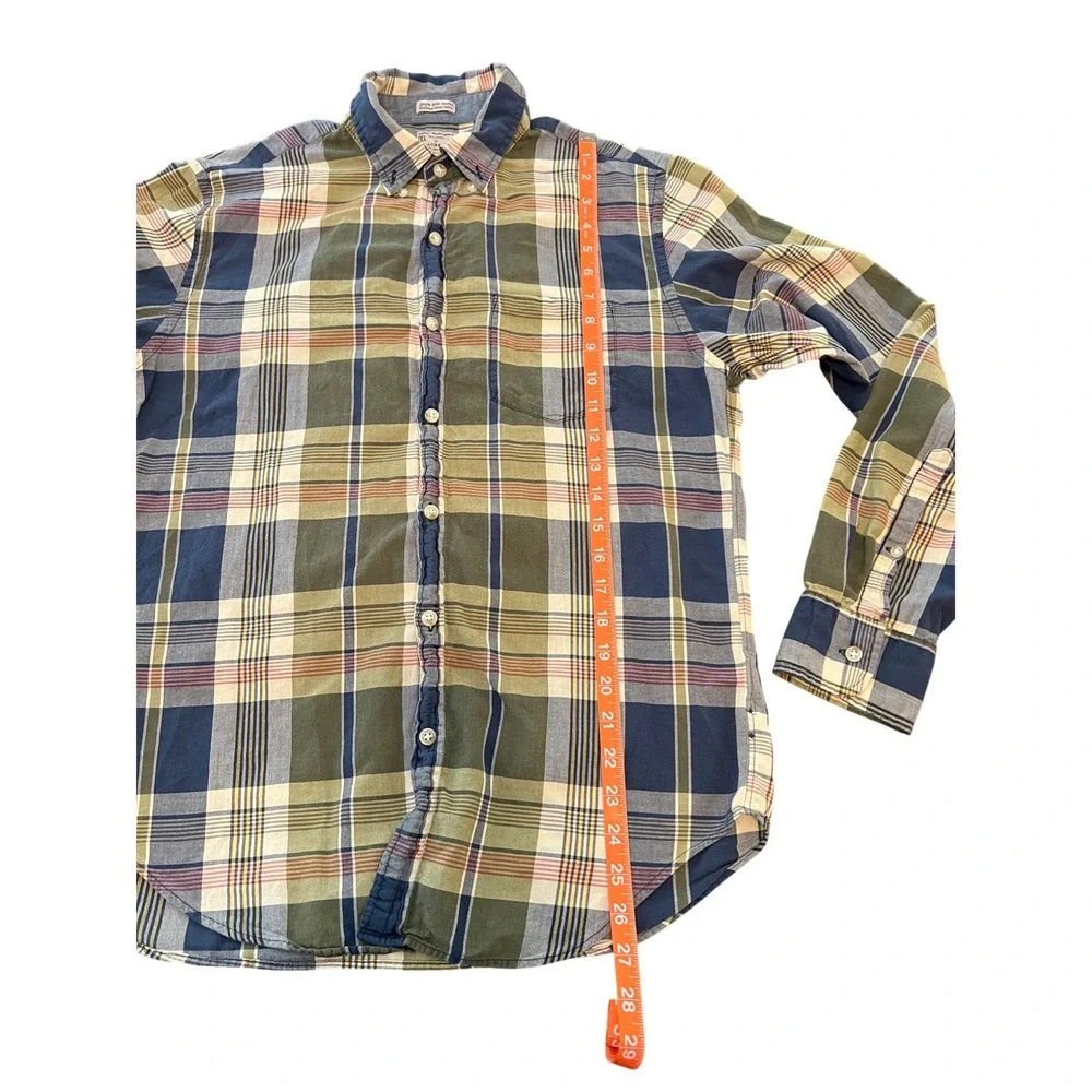 J.Crew Mens Medium Madras Plaid Button Down Shirt Blue Green Long Sleeve Tailor